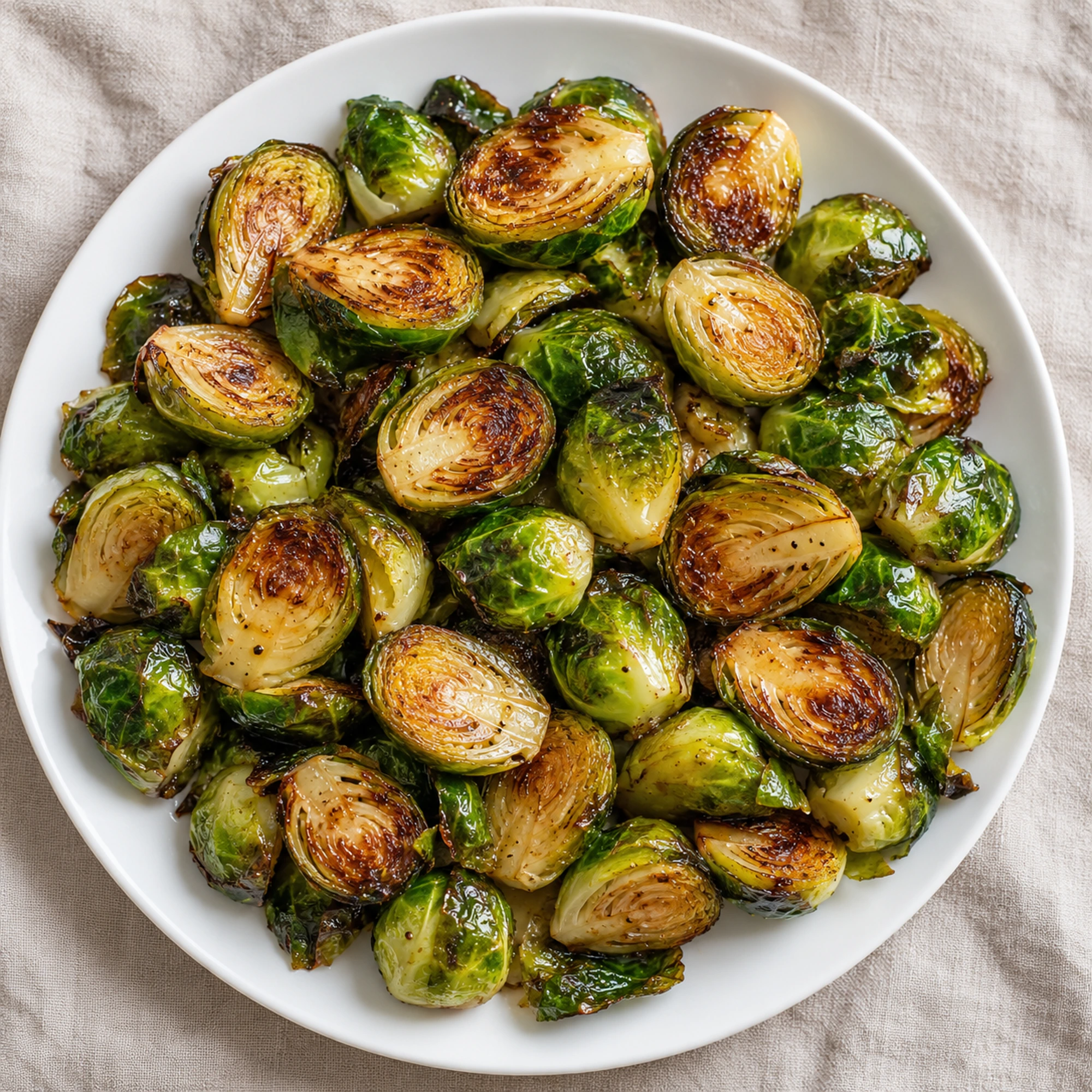 Overhead plate of balsamic Brussels sprouts