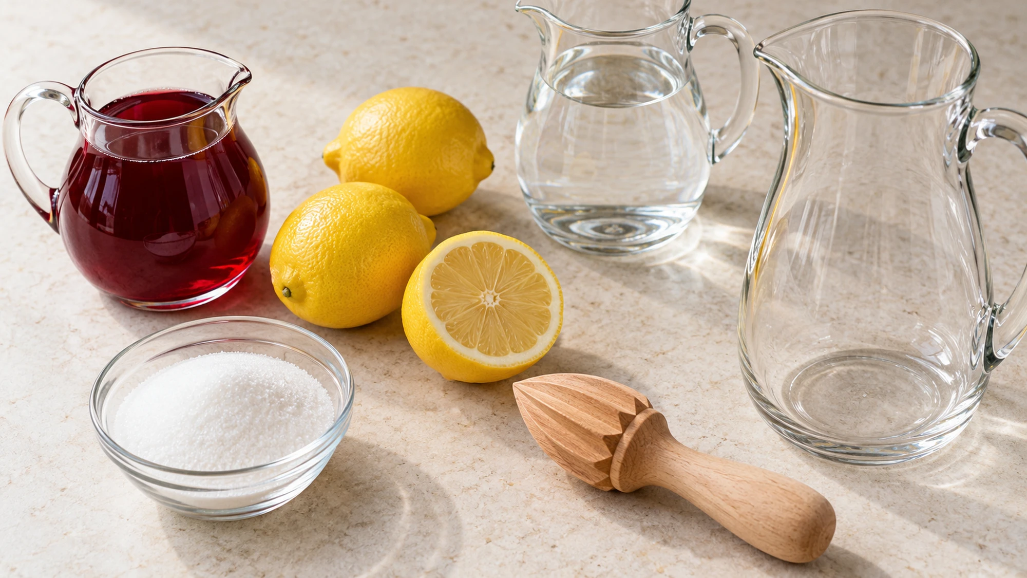 Cranberry lemonade ingredients including juice, lemons, sugar, and water