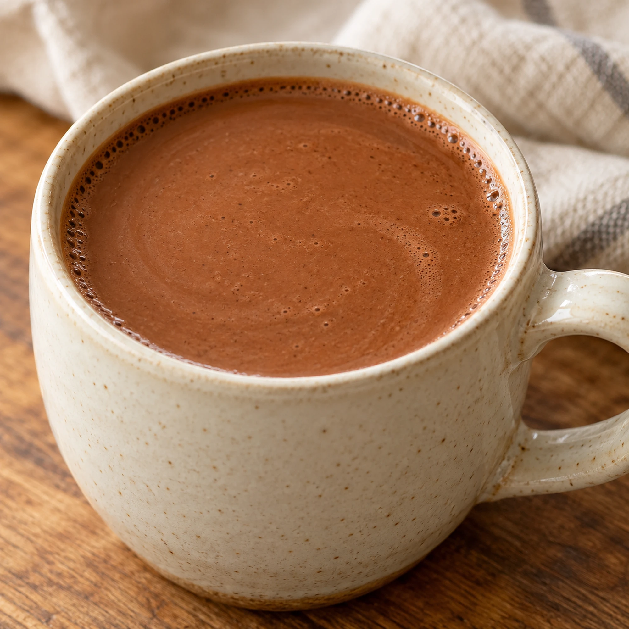 A mug of smooth pumpkin hot chocolate without toppings