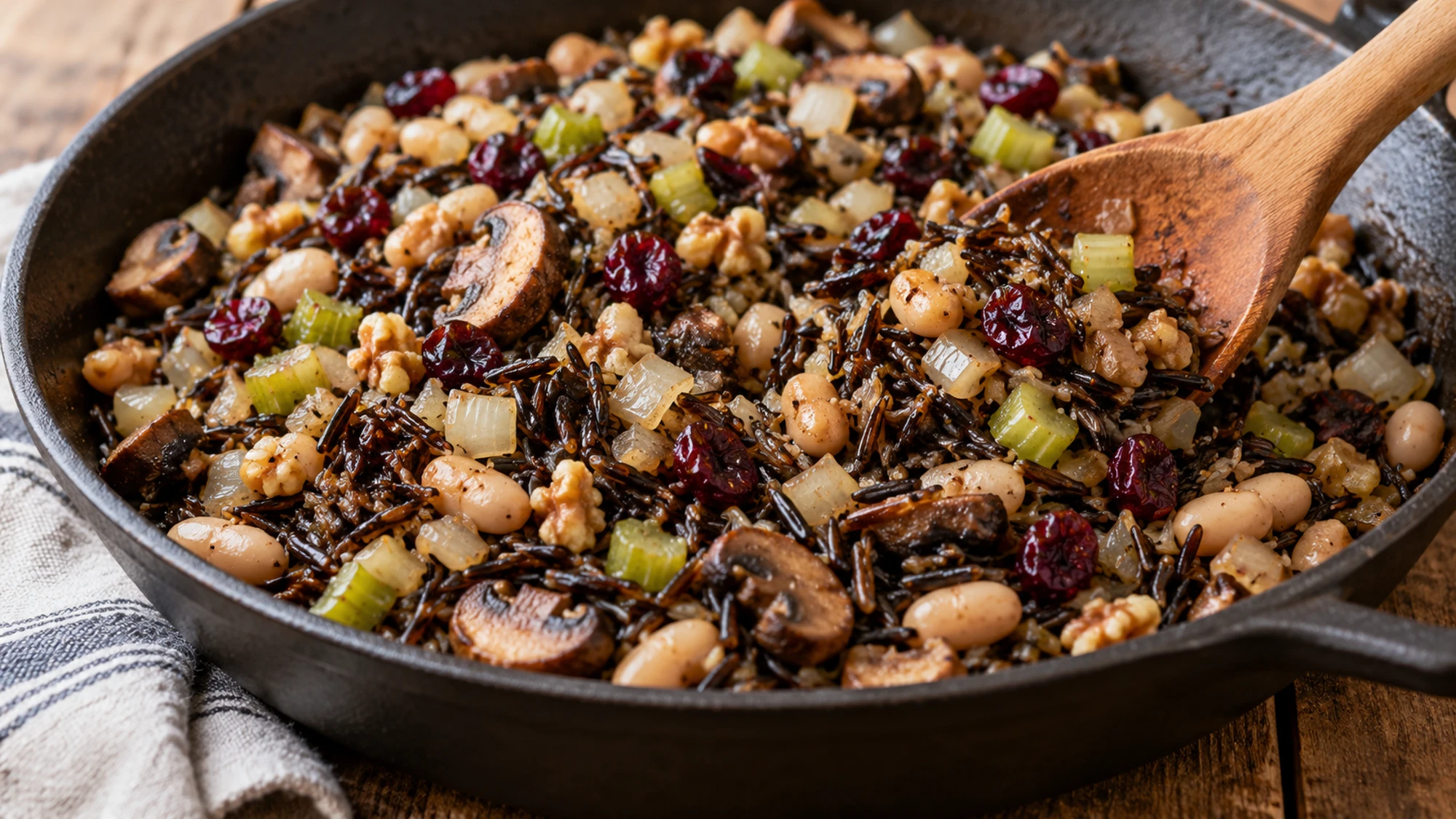 Wild rice and white bean filling for wild rice stuffed peppers